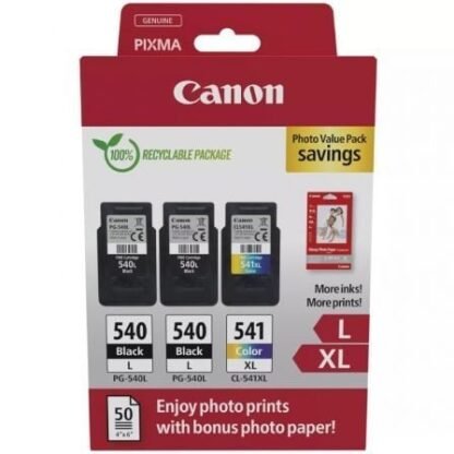 Cartucho de tinta original canon pg-540l + cl-541 xl multipack alta capacidad/ 2x negro/ tricolor + papel fotográfico