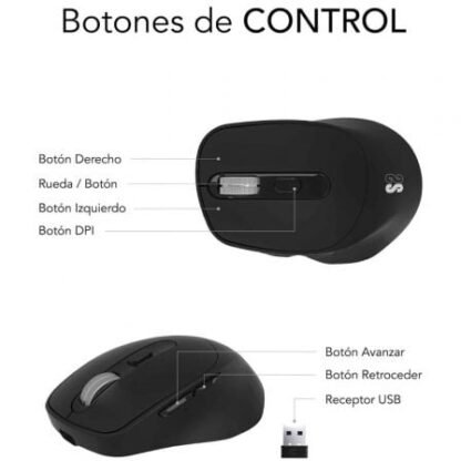 Ratón ergonómico inalámbrico por bluetooth/ 2.4ghz subblim comfort ergo dual battery/ batería recargable/ hasta 2400 dpi/ negro - Imagen 2