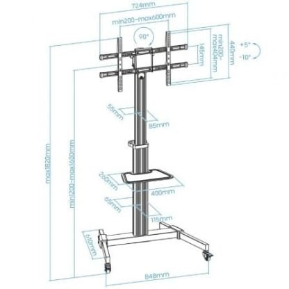 Soporte de suelo inclinable/ ajustable con ruedas tooq fs1886m-b para tv de 37-86"/ hasta 50kg - Imagen 5