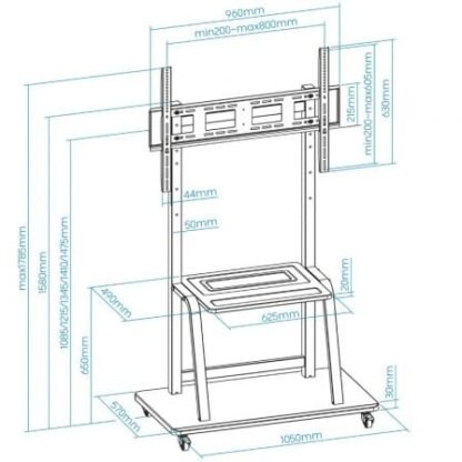 Soporte de suelo ajustable con ruedas tooq fs20101m-b para tv de 37-100"/ hasta 150kg - Imagen 4