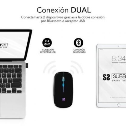 Ratón inalámbrico por bluetooth subblim led dual flat/ batería recargable/ hasta 1600 dpi - Imagen 3