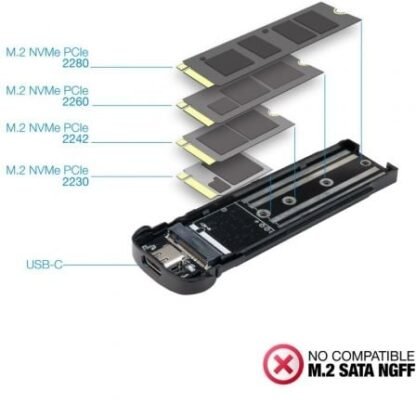 Caja externa para disco ssd m.2 nvme tooq tqe-2201b/ usb 3.1 gen2/ sin tornillos - Imagen 4