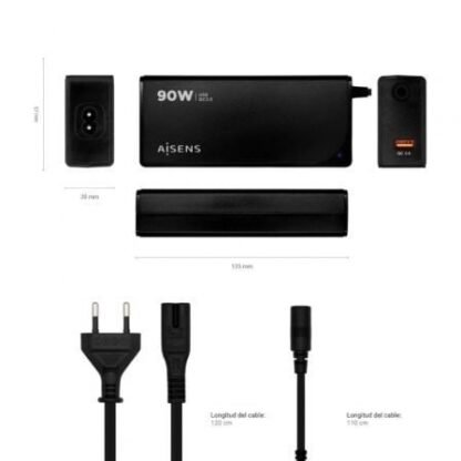 Cargador de portátil aisens aslc-90wauto-bk/ 90w/ automático/ 12 conectores/ voltaje 15-20v/ 1 usb qc3.0 - Imagen 4