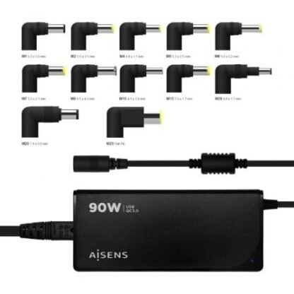 Cargador de portátil aisens aslc-90wauto-bk/ 90w/ automático/ 12 conectores/ voltaje 15-20v/ 1 usb qc3.0 - Imagen 5