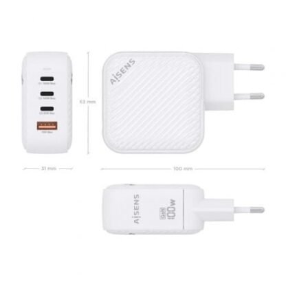 Cargador de pared gan aisens asch-100w4p028-w/ 3xusb tipo-c/ 1x usb/ 100w - Imagen 4
