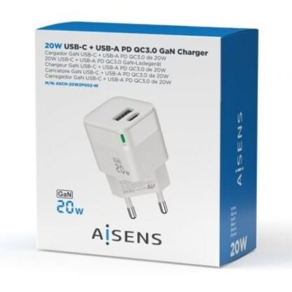 Cargador de pared gan aisens asch-20w2p002-w/ 1xusb tipo-c/ 1xusb/ 20w - Imagen 4