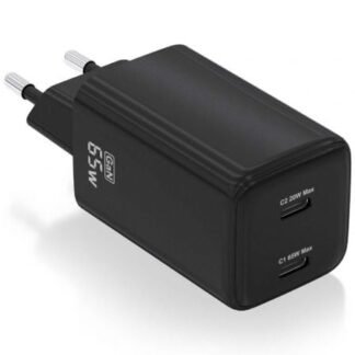 Cargador de pared gan aisens asch-65w2p040-bk/ 2xusb tipo-c/ 65w