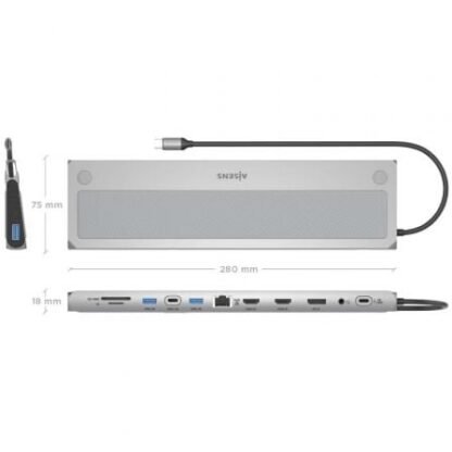 Docking usb tipo-c aisens asuc-12p020-gr/ 2xhdmi/ 3xusb/ 1xusb tipo-c/ 1xrj45/ 1xdisplayport/ 1xlector tarjetas/ 1xusb tipo-c - Imagen 4