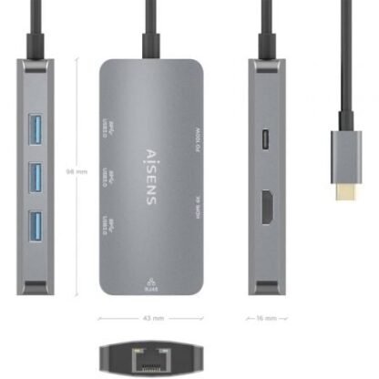 Docking usb tipo-c aisens asuc-6p019-gr/ 1xhdmi/ 3xusb/ 1xrj45/ 1xusb tipo-c pd/ gris - Imagen 3
