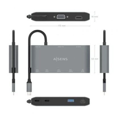 Docking usb tipo-c aisens asuc-8p010-gr/ 1xhdmi/ 1xvga/ 2xusb/ 1xrj45/ 2xusb tipo-c/ 1xusb tipo-c pd/ gris - Imagen 4