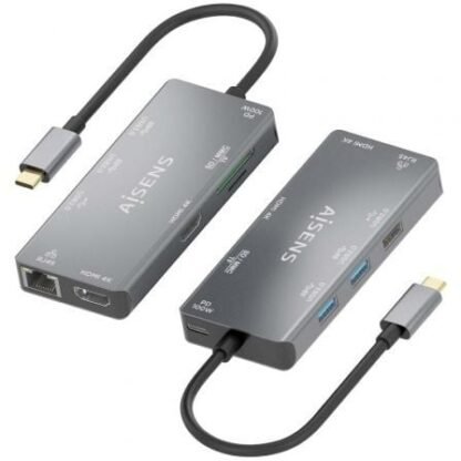 Docking usb tipo-c aisens asuc-9p018-gr/ 2xhdmi/ 3xusb/ 1xrj45/ 1xlector tarjetas/ 1xusb tipo-c pd/ gris - Imagen 2
