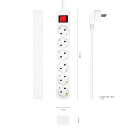 Regleta con interruptor aisens a154-0535/ 6 tomas de corriente/ cable 1.4m/ blanco - Imagen 3