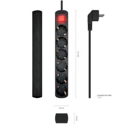 Regleta con interruptor aisens a154-0536/ 6 tomas de corriente/ cable 1.4m/ negro - Imagen 3