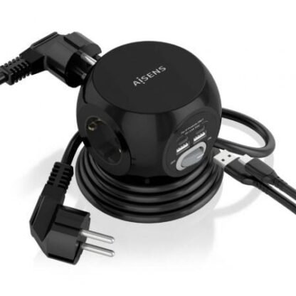 Regleta con interruptor aisens asps-2a2c05-bk/ 3 tomas de corriente/ 2 usb tipo-c/ 2 usb/ cable 1.4m/ negro - Imagen 2