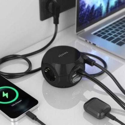 Regleta con interruptor aisens asps-2a2c05-bk/ 3 tomas de corriente/ 2 usb tipo-c/ 2 usb/ cable 1.4m/ negro - Imagen 5
