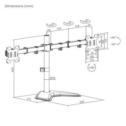 Soporte de sobremesa para 2 monitores aisens dt32tsr-285/ giratorio/ inclinable/ hasta 10kg - Imagen 4