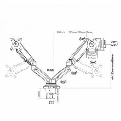 Soporte de mesa con contrapeso para 2 monitores aisens dt27tsr-045/ giratorio/ inclinable/ hasta 9kg - Imagen 3