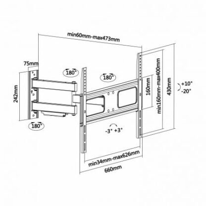 Soporte de pared giratorio/ inclinable/ nivelable aisens wt70tsle-025 para tv de 37-70"/ hasta 50kg - Imagen 5