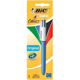 Caja de bolígrafos de tinta de aceite retráctil bic 4 colours original 802077/ 1 unidad/ 4 colores de tinta/ cuerpo color azul
