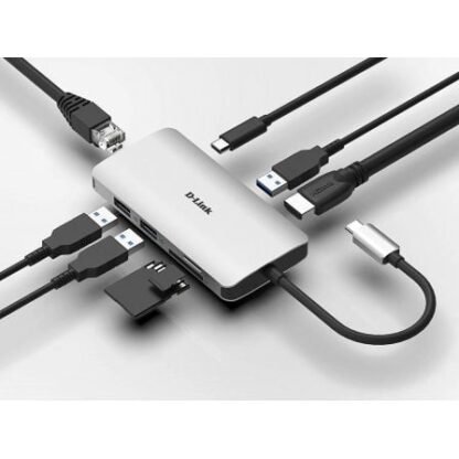 Docking usb tipo-c d-link dub-m810/ 3xusb/ 1xusb tipo-c/ 1xthunderbolt/ 1xhdmi/ 1xrj45/ 1xlector tarjetas/ gris - Imagen 4