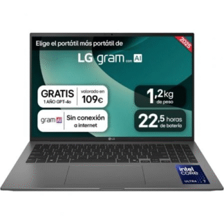 Portátil lg gram 16zd90t-g.ax78b intel core ultra 7-255h/ 16gb/ 1tb ssd/ 16"/ sin sistema operativo