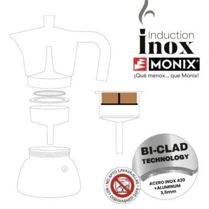 Cafetera italiana monix induction inox m863003/ 3 tazas/ negra - Imagen 3