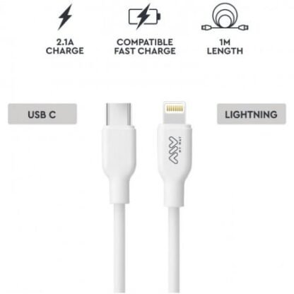 Cable usb 2.0 tipo-c lightning myway mwusc0023/ usb tipo-c macho - lightning macho/ 1m/ blanco - Imagen 2