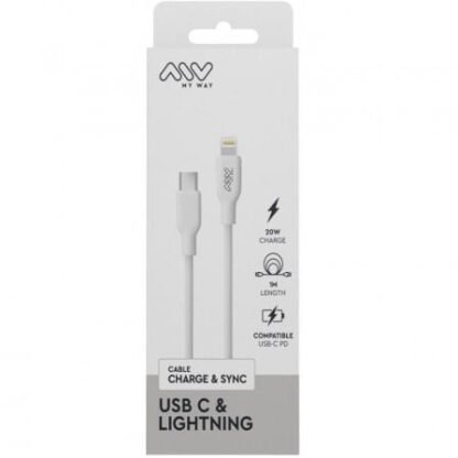Cable usb 2.0 tipo-c lightning myway mwusc0023/ usb tipo-c macho - lightning macho/ 1m/ blanco - Imagen 3