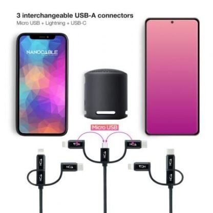 Cable usb 2.0 nanocable 10.01.3200/ lightning macho - micro usb macho/ usb tipo-c macho/ 1m/ negro - Imagen 3