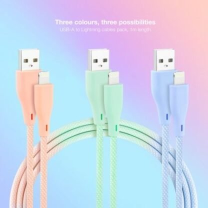 Cables usb 2.0 lightning nanocable 10.10.0401-co1/ usb macho - lightning macho/ 1m/ 3 unidades/ rosa, azul y verde - Imagen 2