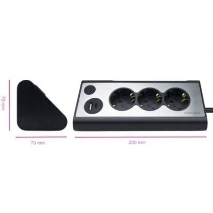 Regleta con interruptor nanocable 10.37.0013-bk/ 3 tomas de corriente/ 1 usb/ 1 usb tipo c/ cable 1.5m/ negro - Imagen 2