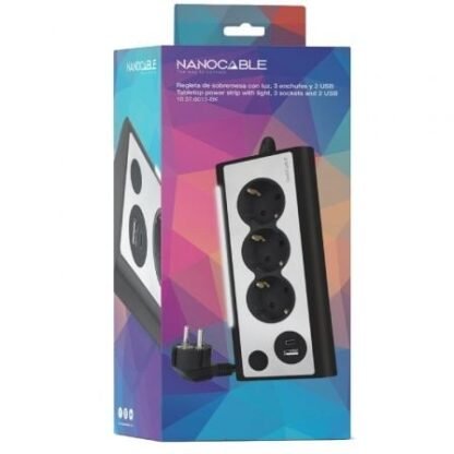 Regleta con interruptor nanocable 10.37.0013-bk/ 3 tomas de corriente/ 1 usb/ 1 usb tipo c/ cable 1.5m/ negro - Imagen 4