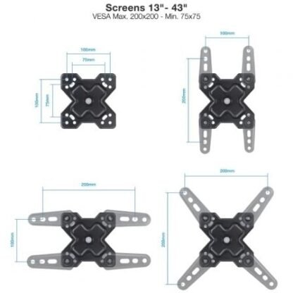 Soporte de pared extensible/ giratorio/ inclinable tooq lp1344tn-b para tv de 13-43"/ hasta 20kg - Imagen 2