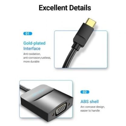 Adaptador usb tipo-c vention tddbb/ usb tipo-c macho - vga hembra - Imagen 2