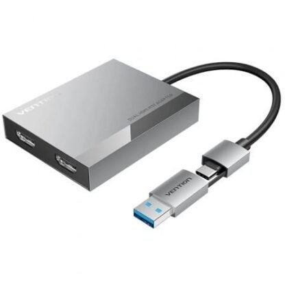 Conversor vention acxhb/ usb tipo-c macho/ usb macho - 2x hdmi hembra/ 15cm/ gris