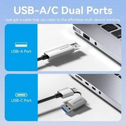 Conversor vention acxhb/ usb tipo-c macho/ usb macho - 2x hdmi hembra/ 15cm/ gris - Imagen 2