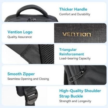 Mochila vention krpb0 para portátiles hasta 15.6"/ 18l/ impermeable/ negra - Imagen 3