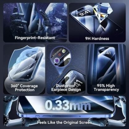 Protector de pantalla de cristal templado vention kuktca-30 para iphone 15 pro + herramienta de instalación antipolvo - Imagen 3