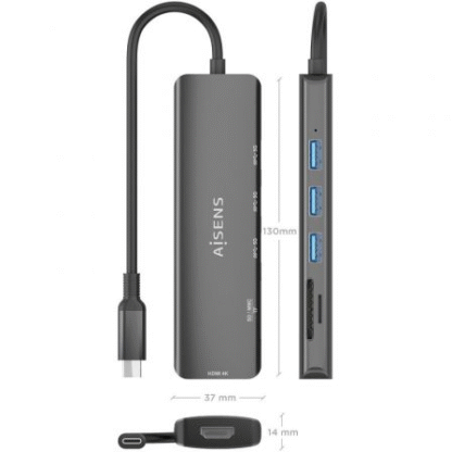 Docking usb tipo-c aisens asuc-6p024-gr/ 1xhdmi/ 3xusb/ 1xlector tarjetas/ gris - Imagen 3