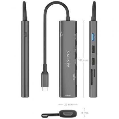Docking usb tipo-c aisens asuc-7p025-gr/ 1xhdmi/ 3xusb/ 1xusb tipo-c pd/ 1xlector tarjetas/ gris - Imagen 4