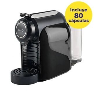 Cafetera de cápsulas delta qool evolution/ negra + 80 cápsulas café qalidus