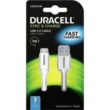 Cable usb 3.0 tipo-c duracell usb5031w/ usb tipo-c macho - usb macho/ 1m/ blanco - Imagen 2