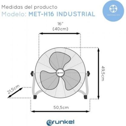 Ventilador de suelo industrial grunkel met-h16industrial/ 90w/ 3 aspas 40cm/ 3 velocidades - Imagen 3