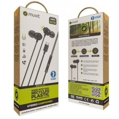 Auriculares intrauditivos muvit for change mchph0006/ con micrófono/ usb tipo-c/ negros - Imagen 3