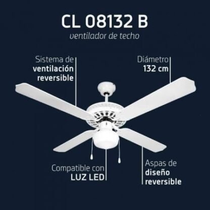 Ventilador de techo orbegozo cl 08132 b/ 60w/ 4 aspas 132cm/ 3 velocidades - Imagen 3