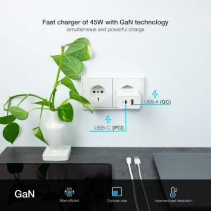 Cargador de pared gan tooq tqwc-ganqcpd45wt/ 1xusb tipo-c/ 1xusb/ 45w - Imagen 3