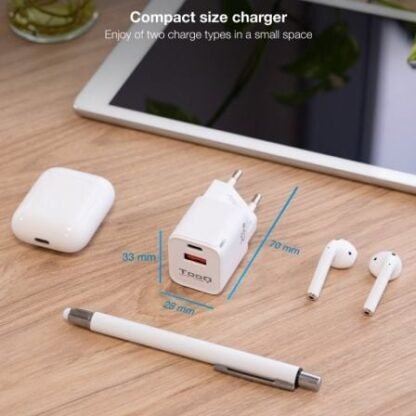 Cargador de pared tooq tqwc-qcpd20wt/ 1xusb-tipo c/ 1x usb/ 20w/ blanco - Imagen 3