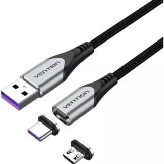 Cable usb 2.0 vention cqnhd/ usb macho/ microusb macho - usb tipo-c macho/ 50cm/ gris