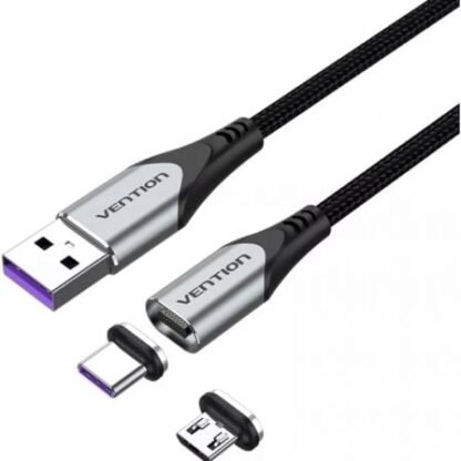 Cable usb 2.0 vention cqnhd/ usb macho/ microusb macho - usb tipo-c macho/ 50cm/ gris