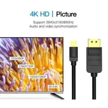 Cable conversor vention haabh/ mini displayport macho - displayport macho/ 2m/ negro - Imagen 2